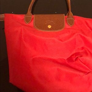 Red long champ medium size tote